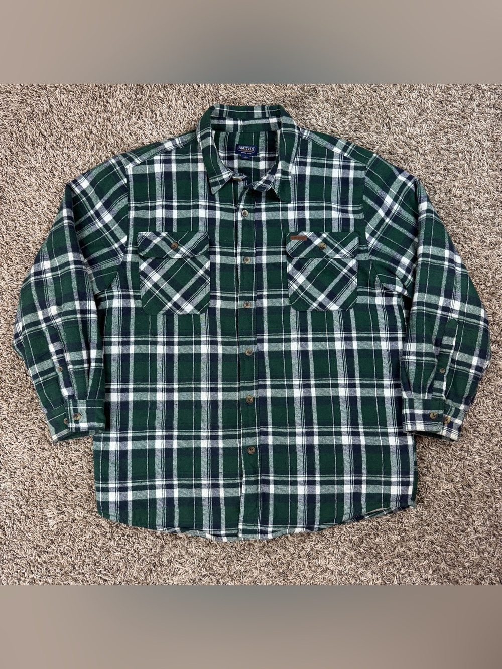 Smith's Workwear Mens Large Fleece Lined Flannel Shirt Green Plaid Hunter Jacket